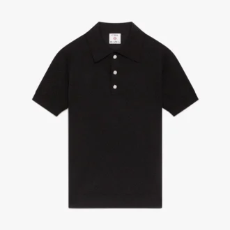 Czarna koszulka polo z krótkim rękawem i wzorem Pointelle Monogram