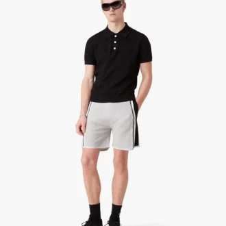 Czarna koszulka polo z krótkim rękawem i wzorem Pointelle Monogram