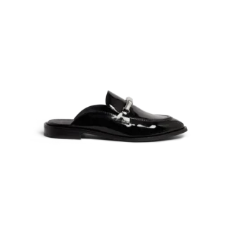 Czarne mokasyny typu slip-on z bambusowym paskiem