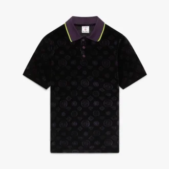 Fioletowa koszulka polo z monogramem z weluru