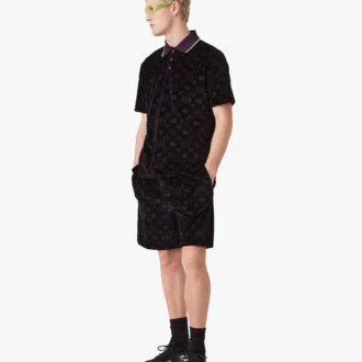 Fioletowa koszulka polo z monogramem z weluru