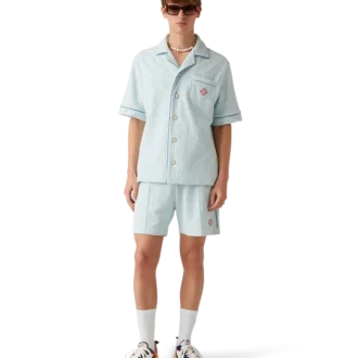 Koszula z krótkim rękawem z tkaniny frotte z monogramem Koszula z krótkim rękawem z tkaniny frotte z monogramem